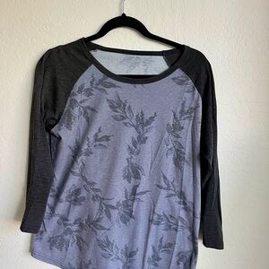 tentree Charcoal and Heather Gray Leaf Print Long Sleeve Top